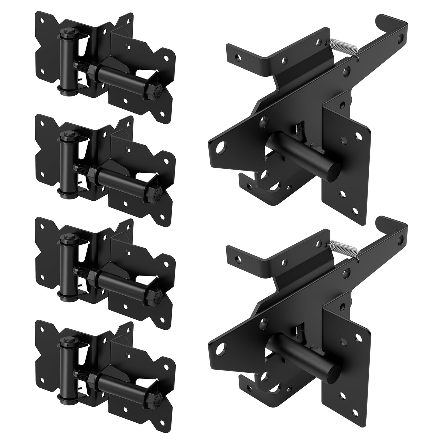 ZEKOO Stainless Steel Gate Hardware Kit, Self Closing Gate Hinges and Latch, Rust Proof, Use for Vinyl Fence Gate and Wood Fences Gate, Heavy Duty 2 Gate Latches 4 Gate Hinges (Black)