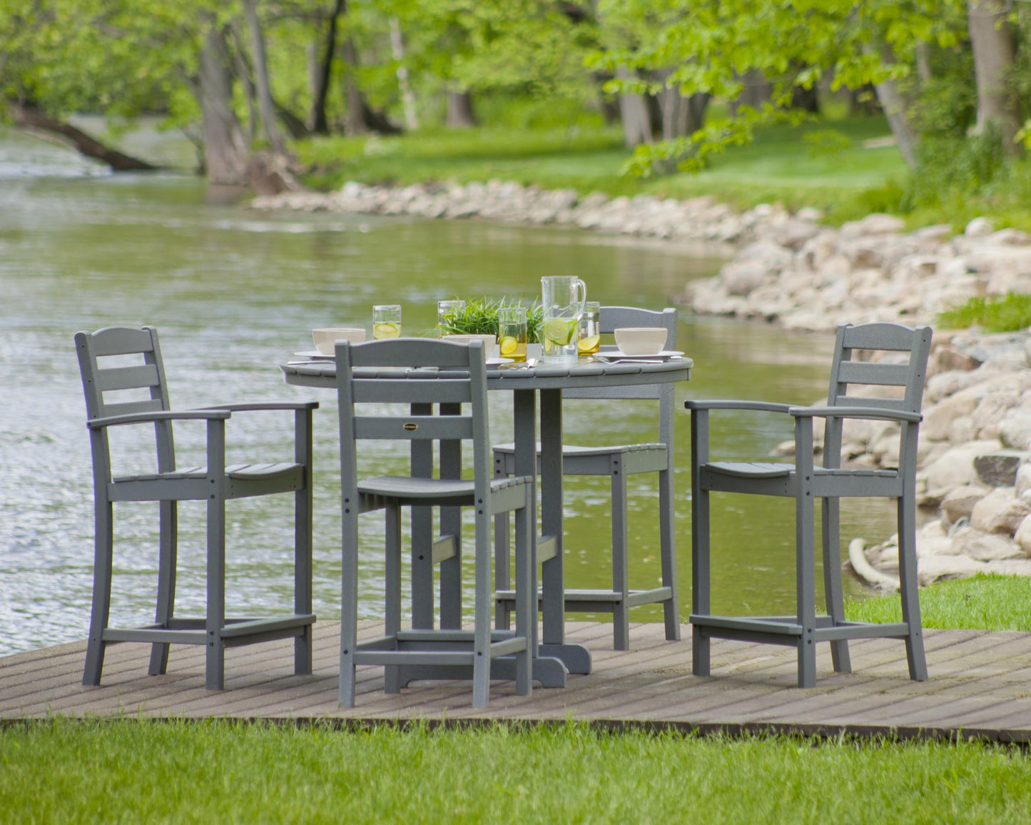 POLYWOOD® La Casa Café 5-Piece Round Dining Set - All-Weather Outdoor Patio Furniture - HDPE Lumber - Coastal Style Table and 4 Chairs