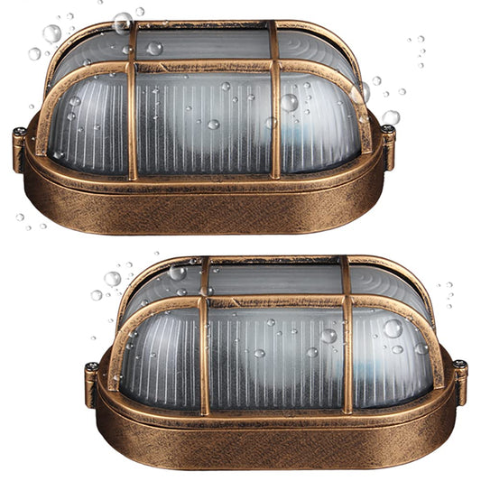 2-Pack Outdoor Oval Wall Lights, 8.3"Nautical Bulkhead Sconce, Flush Mount for Wall or Ceiling, Aluminum with Frosted Glass, Vandal Resistant Security Light E26 Base, Waterproof Garage, Terrace, Sauna