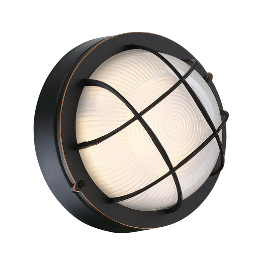 Faymart lighting 8" Round Bulkhead LED Light Oil Rubbed Bronze - Nautical Outdoor Wall Light 3000K, 1500LM, 15W, Waterproof, Rust-Proof, Industrial Farmhouse Oil Rubbed Bronze Bulkhead Light