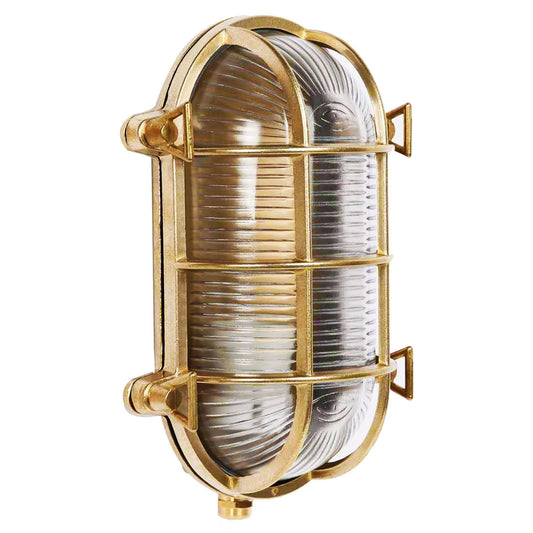Sunluck Brass Bulkhead Light,Grid Oval Nautical Wall Light,Lampshade,Ceiling Mount Lighting,Sauna Light Waterproof IP65,Rust Resistant,for Wet Location Bath,Seaside,Ship,Basement,Garage