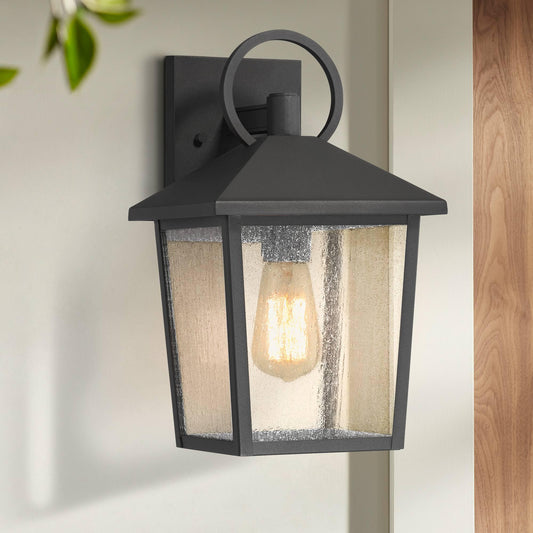 John Timberland Westmont 13 3/4" High Modern Marine Grade Outdoor Wall Light Fixture Mount Porch House Exterior Outside Lantern Weatherproof Sand Black Aluminum Seeded Glass Shade Front Door Patio