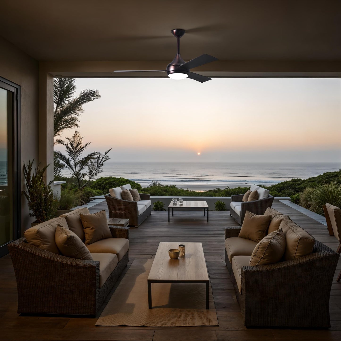 Matthews FBM-DA-BB-BB Donaire Outdoor Wet/Salt Water Rated 52" Marine-Grade Coastal Ceiling Fan with LED Light & Remote, Brushed Bronze