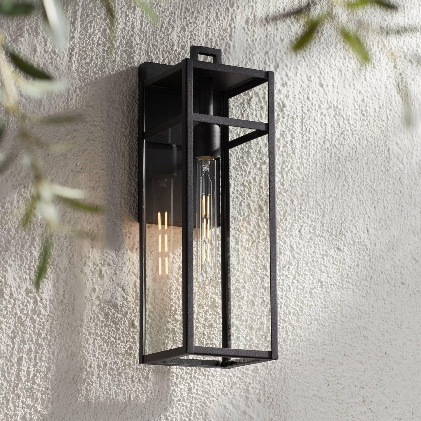 John Timberland San Lucas 18 3/4" High Modern Marine Grade Outdoor Wall Light Fixture Mount Porch House Exterior Outside Lantern Weatherproof Sand Black Metal Clear Glass Shade Front Door Patio
